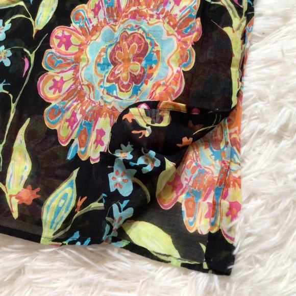 Athleta Silk Tunic Swim Cover Semi Sheer Floral Buttons Boho Swim Cover Small M - Picture 7 of 11